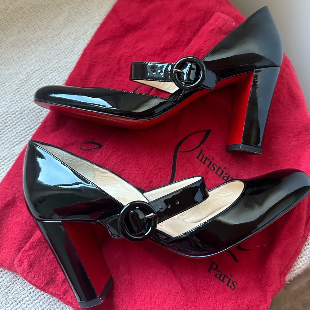 Christian Louboutin Black Patent Leather "Miss Kawa 85" Pumps